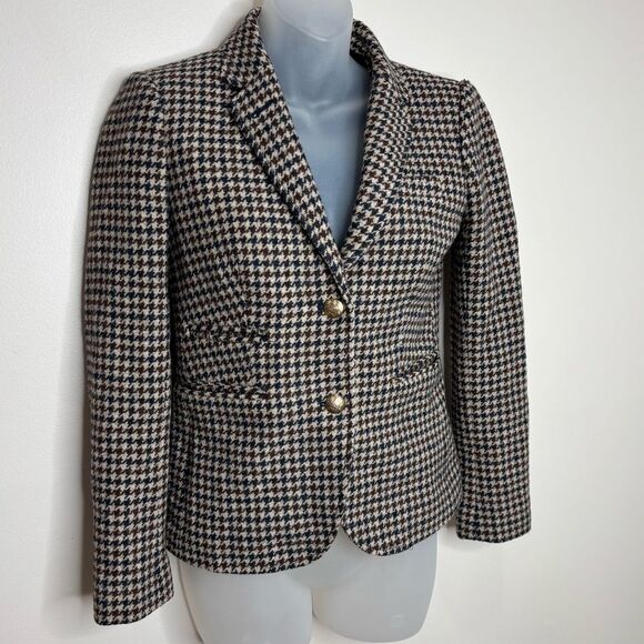 J Crew Jacket Womens 00 Wool Schoolboy Blazer Tweed Houndstooth Plaid Style03520 - Picture 2 of 8
